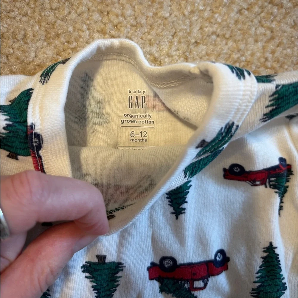 Baby GAP Christmas Red Truck and Green Tree Print Pajamas Size 6-12 Months